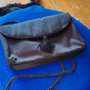 Vintage Chic Black Satin Tassel Clutch